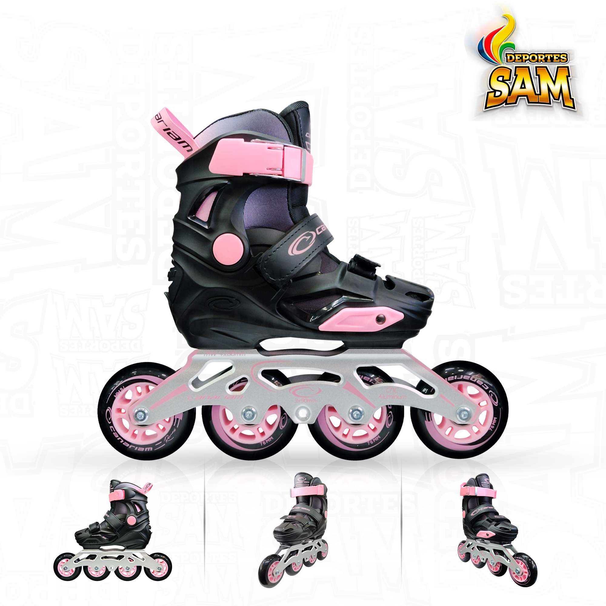 PATINES ROMAX NEGRO X ROSADO CANARIAM