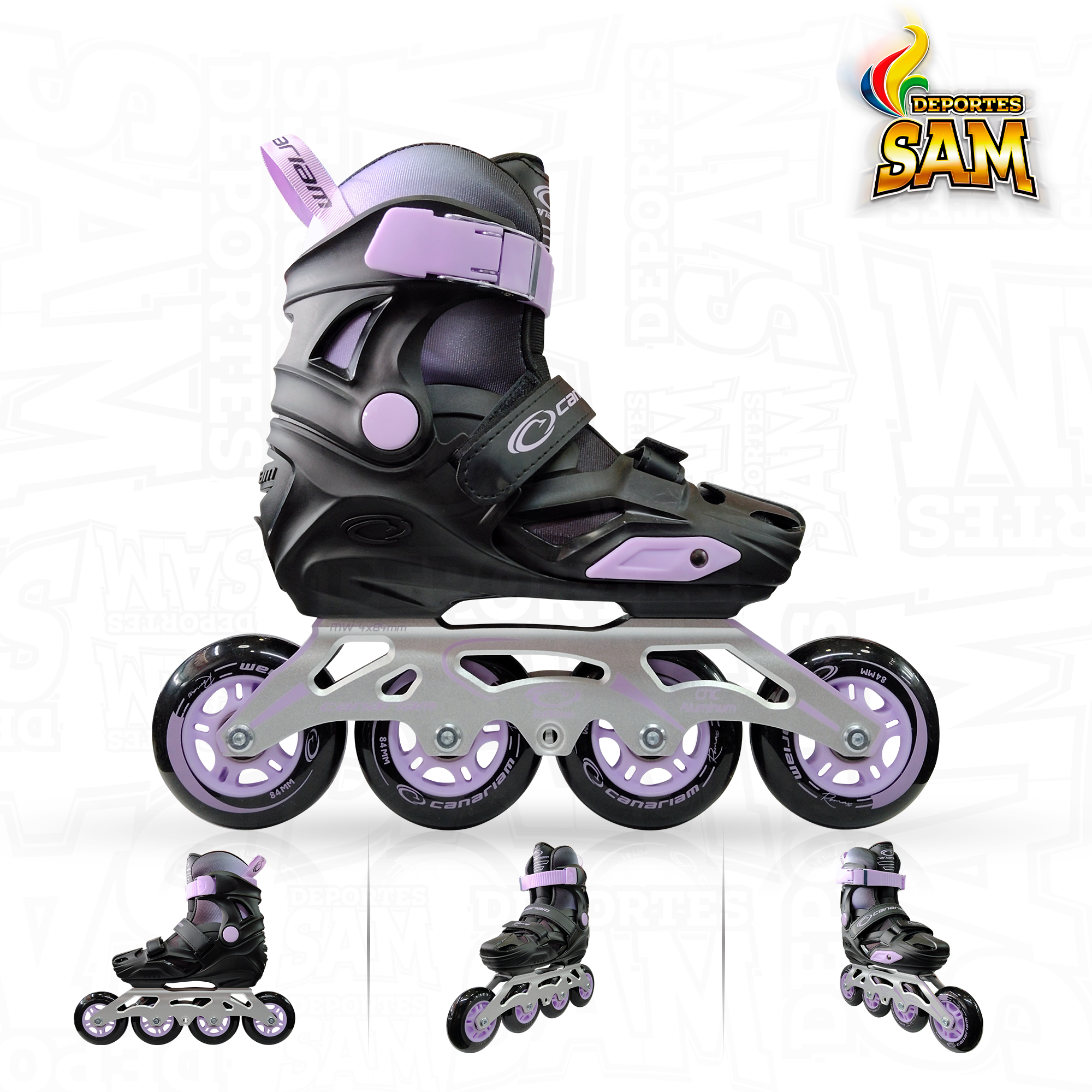 PATINES ROMAX NEGRO X LILA CANARIAM