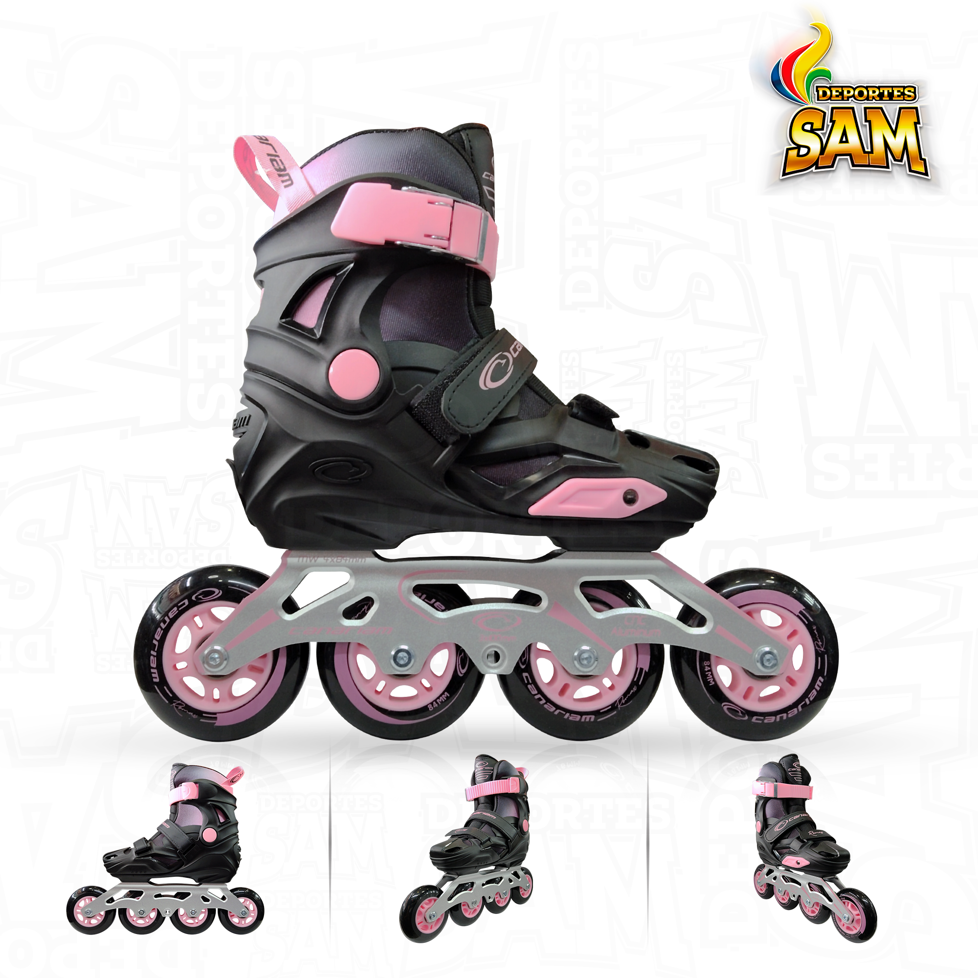 PATINES ROMAX NEGRO X ROSADO CANARIAM