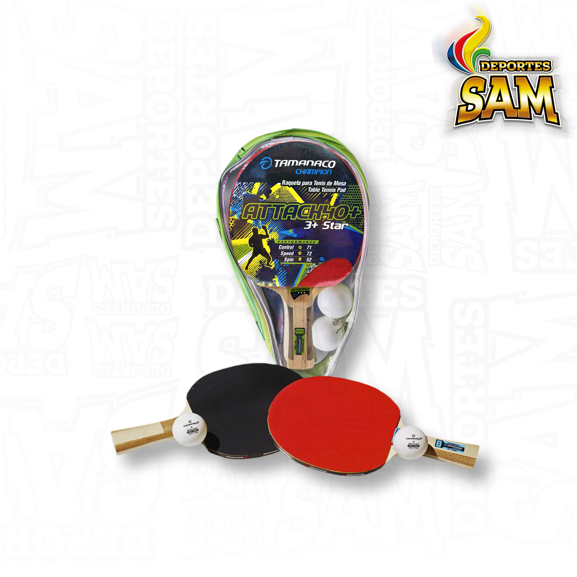 SET 2 RAQUETAS Y 3 BOLAS PING PONG 3 ESTRELLAS TAMANACO