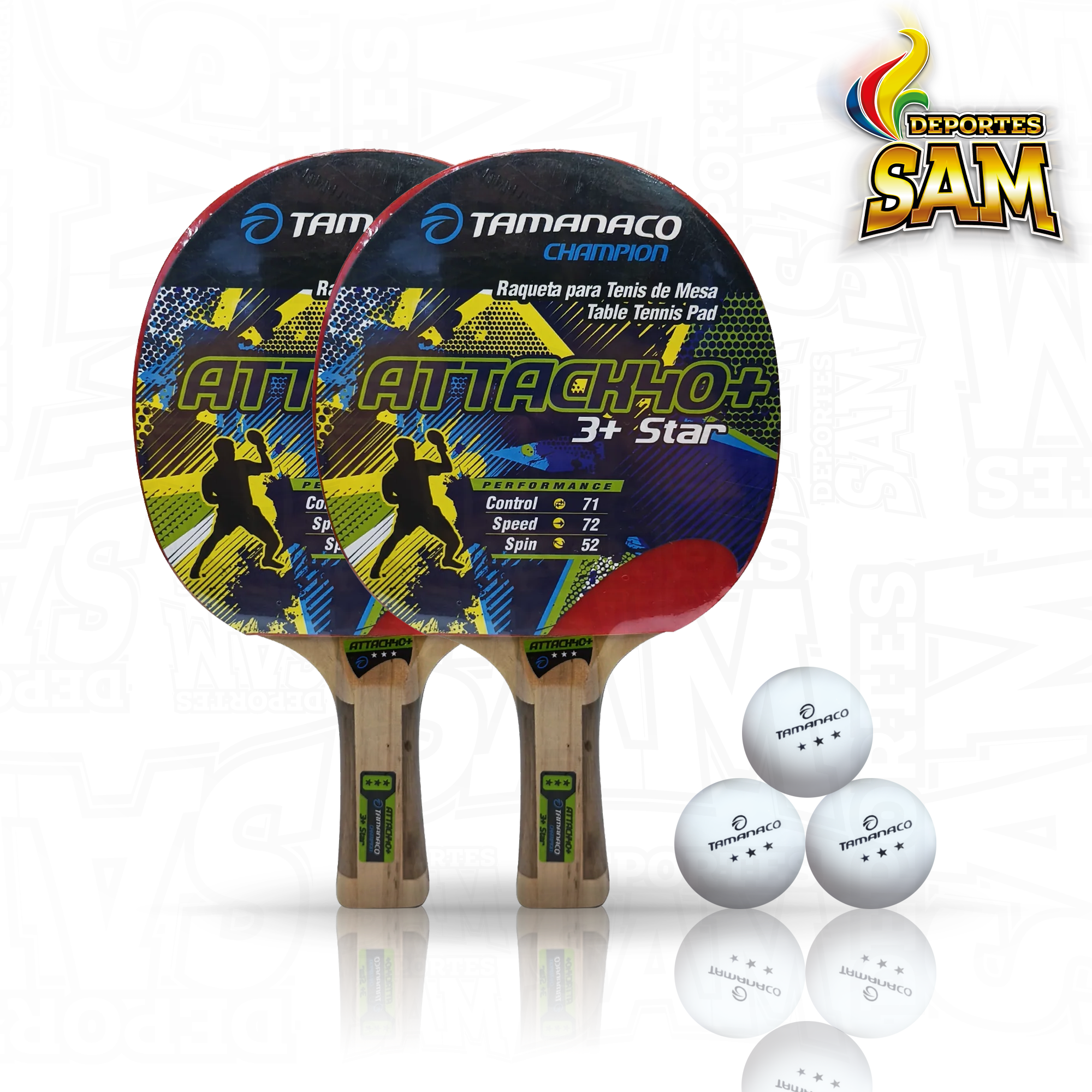 SET 2 RAQUETAS Y 3 BOLAS PING PONG 3 ESTRELLAS TAMANACO