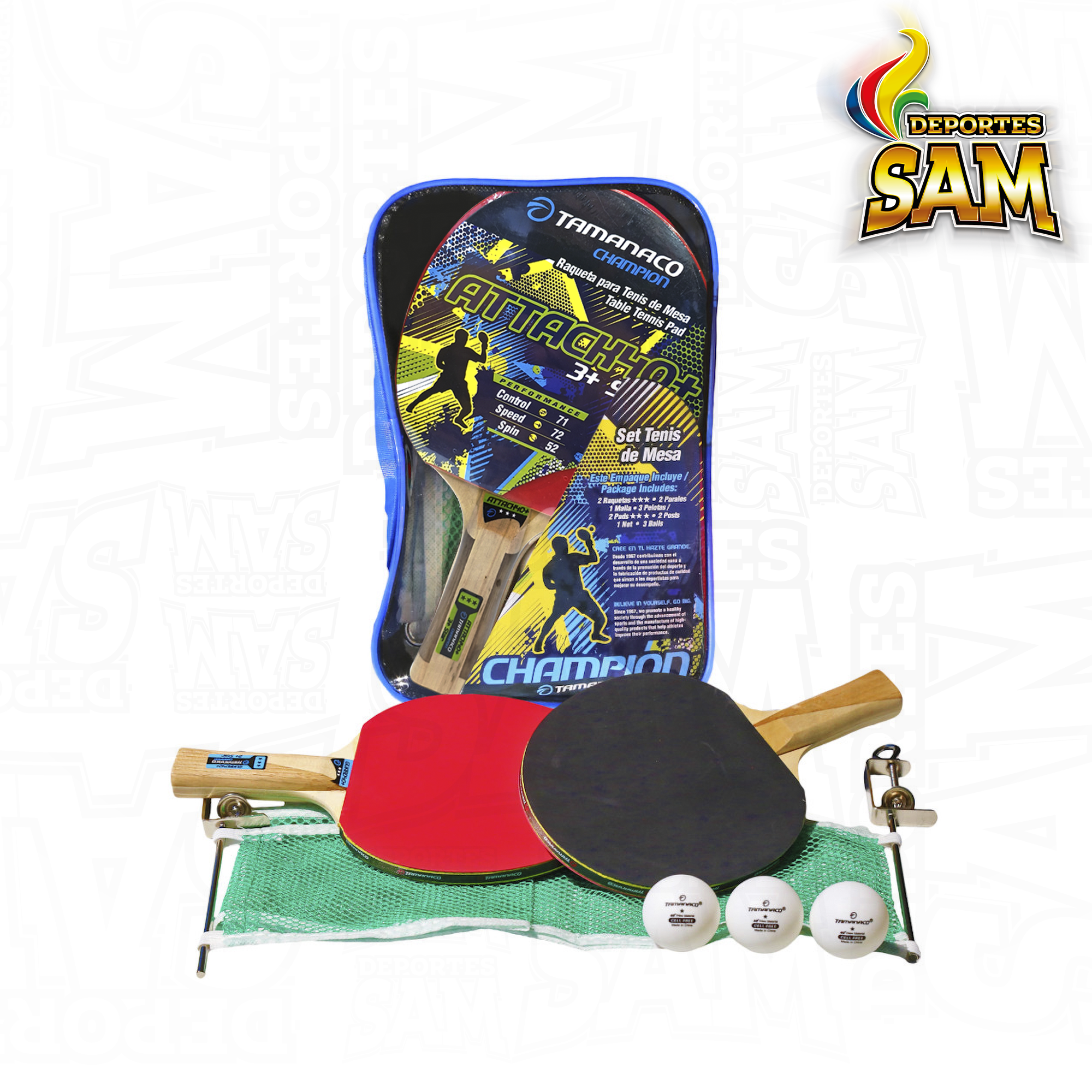 SET 2 RAQUETAS 3 BOLAS /MALLA Y PARAL PING PONG 3 ESTRELLAS TAMANACO
